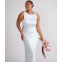 Six Stories cowl back satin bridesmaid dress in ice blue