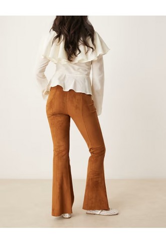ASOS DESIGN faux suede flare trouser in brown