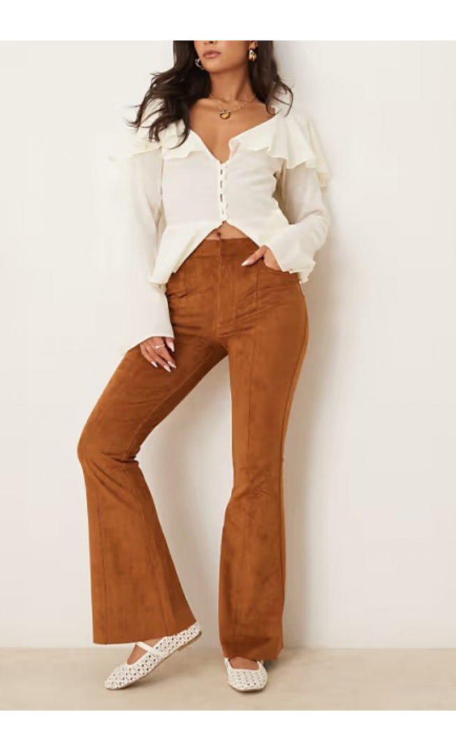 ASOS DESIGN faux suede flare trouser in brown