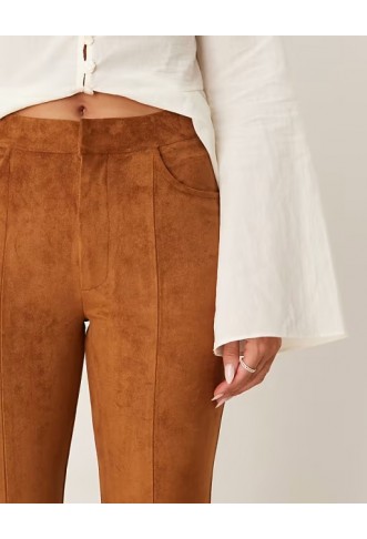 ASOS DESIGN faux suede flare trouser in brown