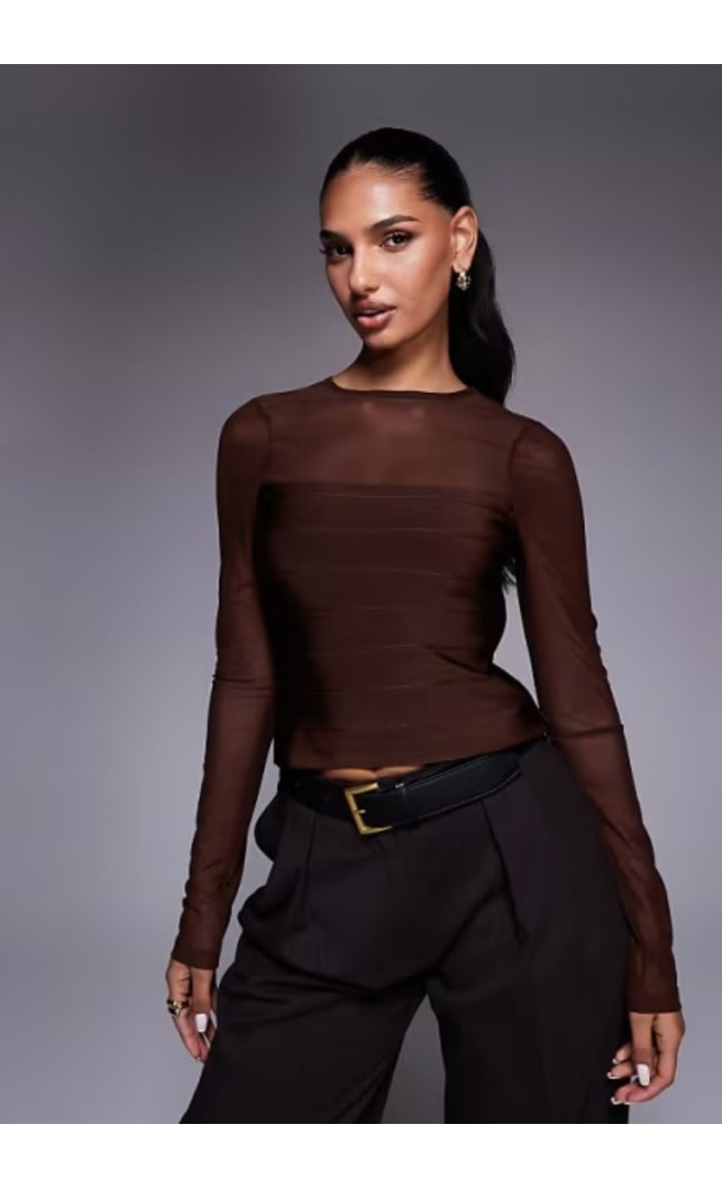 ASOS DESIGN bandage panel mesh long sleeve top