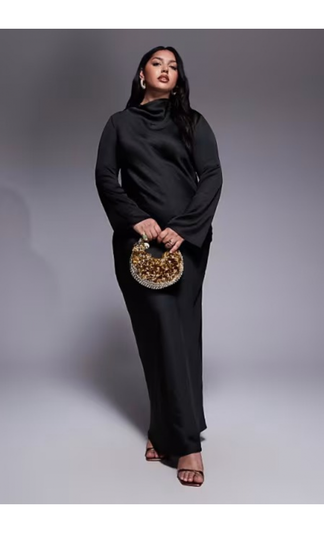 TFNC Plus high neck long sleeve midi dress