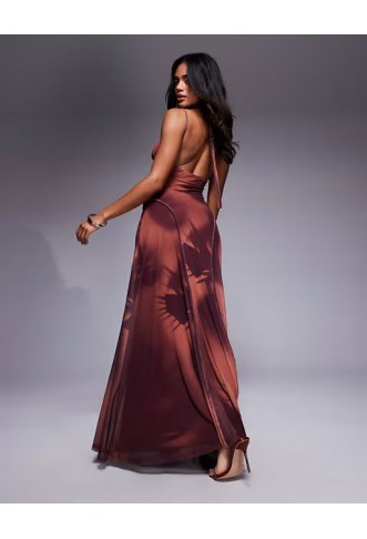 ASOS DESIGN printed mesh maxi dress with exposed seam detail