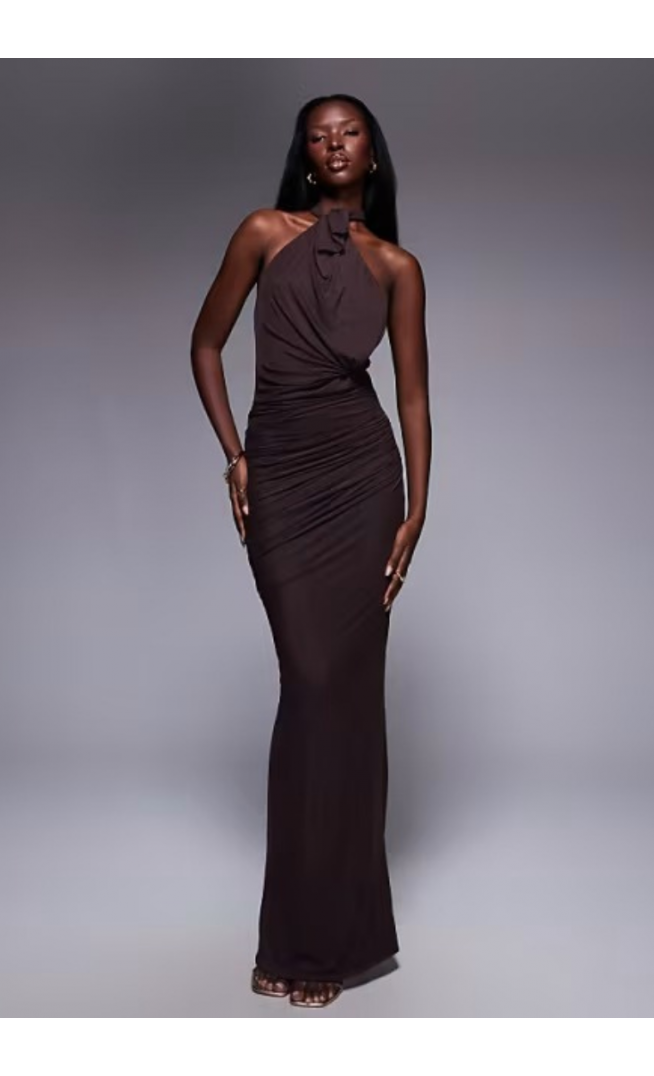 ASOS DESIGN mesh twist bust detail halter maxi