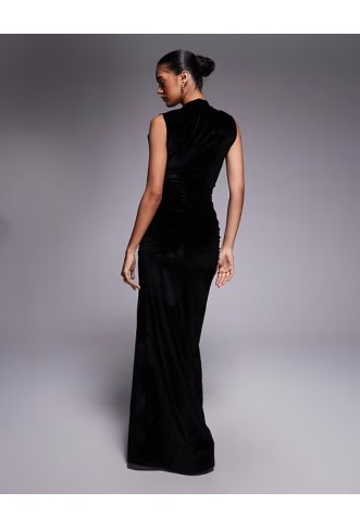 ASOS DESIGN maxi velvet ruched side dress with thigh split
