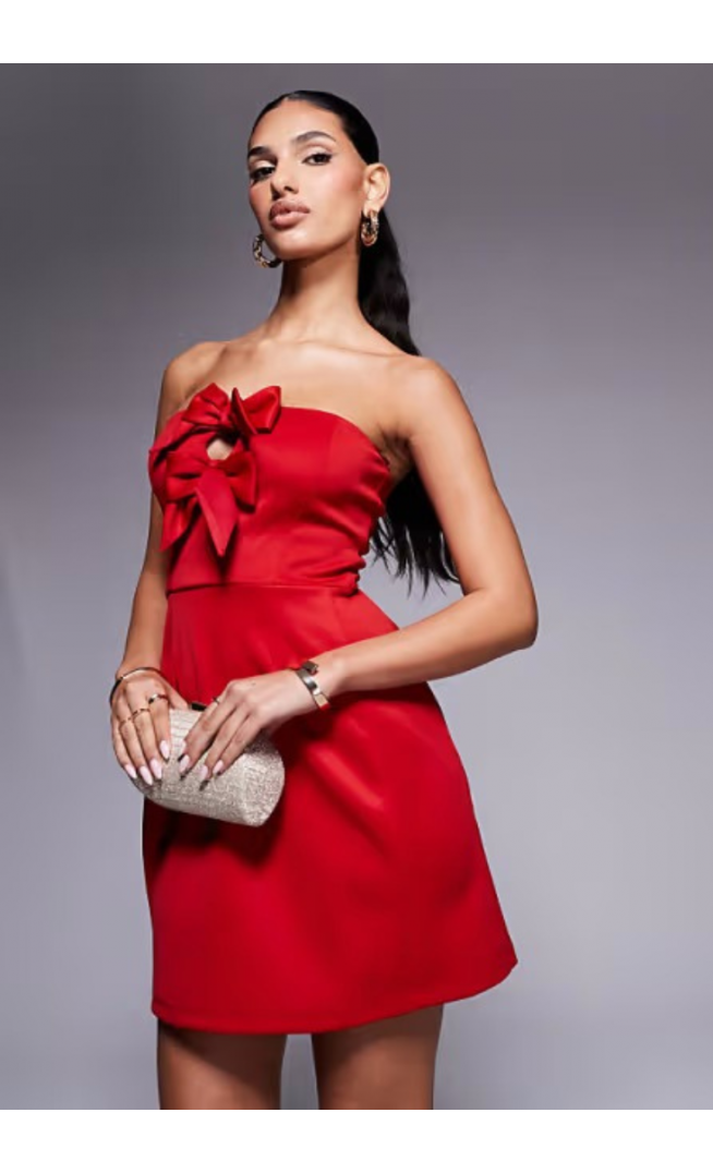 New Look bow detail bandeau mini dress in red