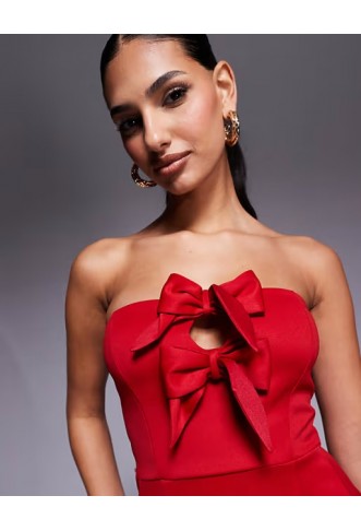 New Look bow detail bandeau mini dress in red