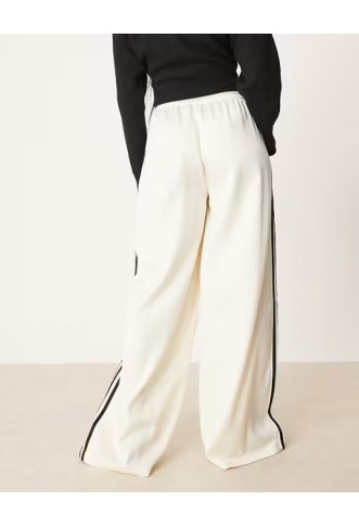 Adidas Originals wide leg satin joggers in cream