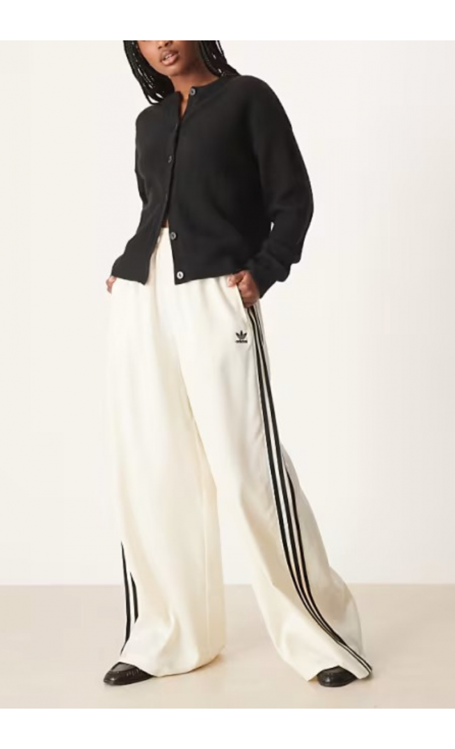 Adidas Originals wide leg satin joggers in cream