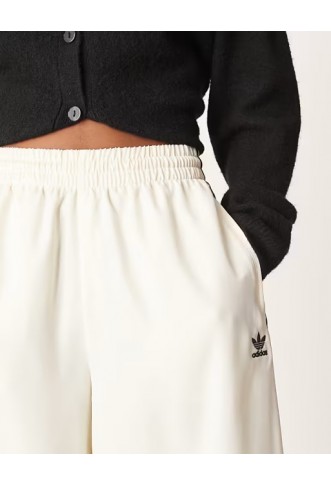 Adidas Originals wide leg satin joggers in cream