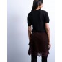 Topshop velvet asymmetric mini skirt with lace trim in chocolate