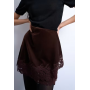 Topshop velvet asymmetric mini skirt with lace trim in chocolate