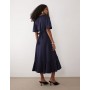 YAS satin midi wrap dress in navy