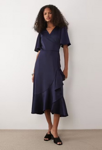 YAS satin midi wrap dress...