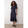 YAS satin midi wrap dress in navy