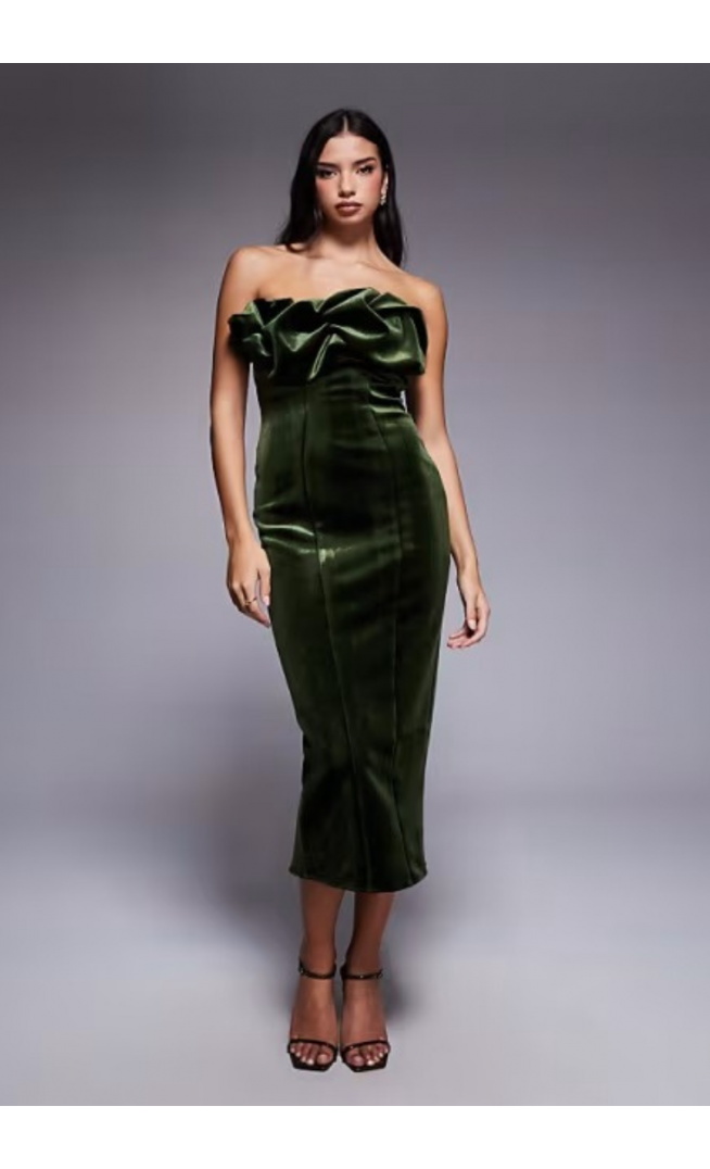 ASOS DESIGN bonded velvet bandeau structured midi dress
