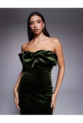 ASOS DESIGN bonded velvet bandeau structured midi dress