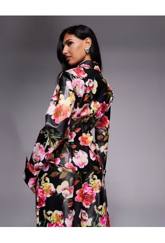 ASOS LUXE co-ord cinched PU shirt in floral print