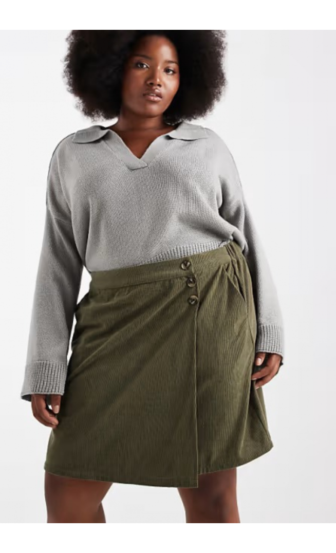 Vero Moda Curve cord mini skirt in khaki