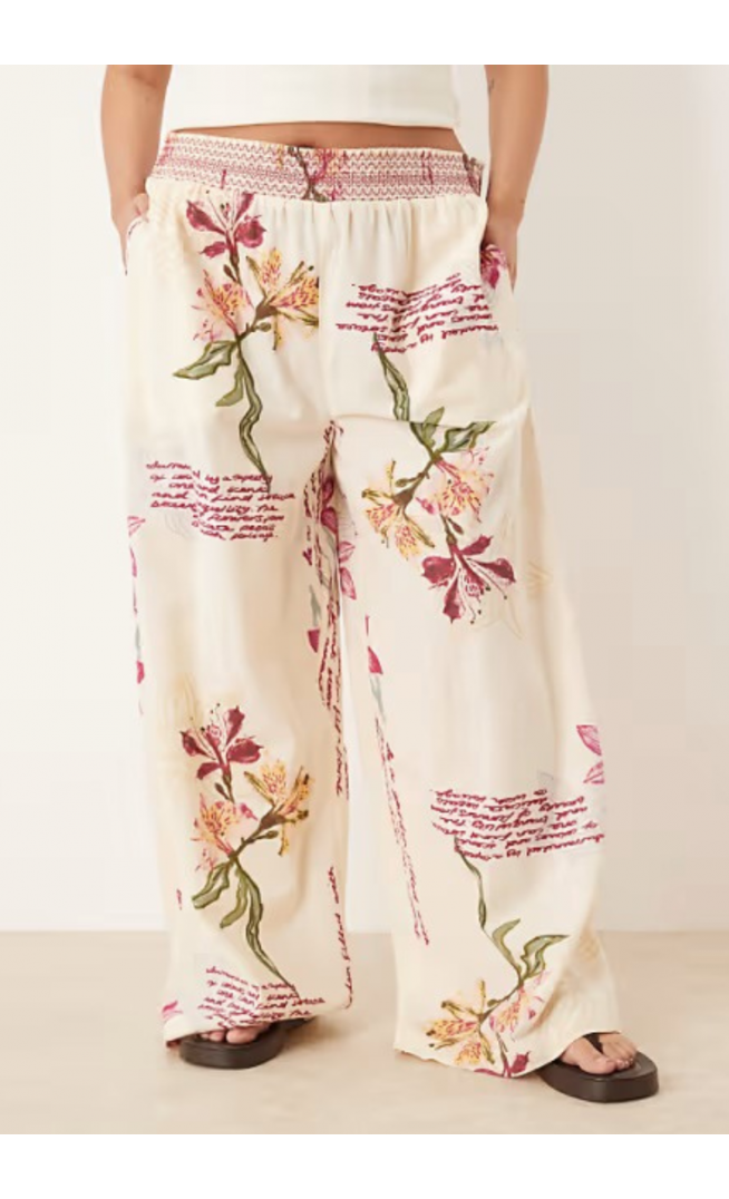 ASOS DESIGN Curve linen blend pull on wide leg trousers