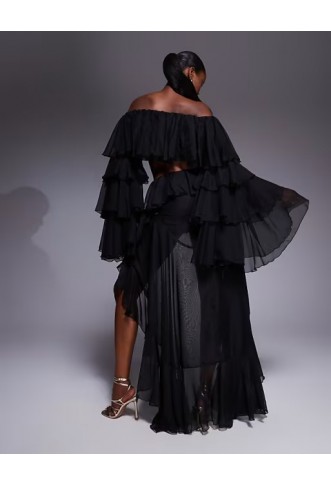 The Dolls House Circa Rebecca ruffle short co-ord in black
