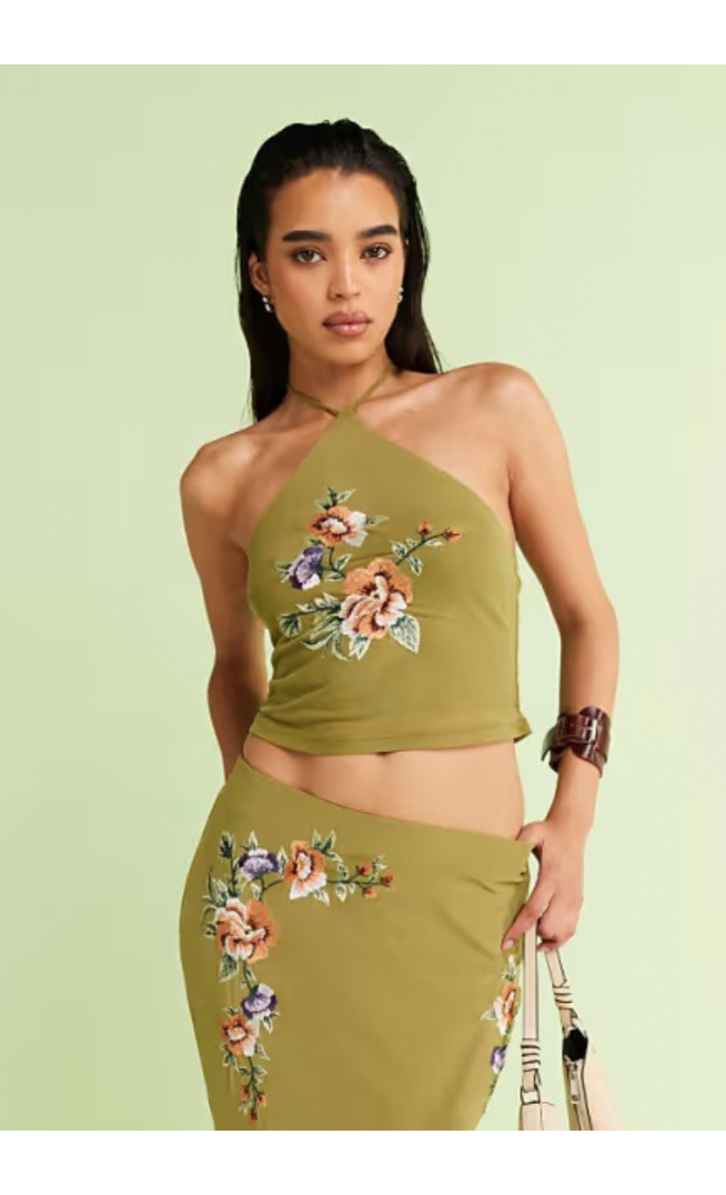 ASOS DESIGN co-ord embroidered halter neck top