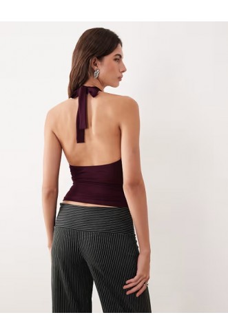 Motel Gretita halter neck top in plum