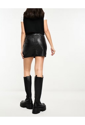 ONLY faux leather notch front mini skirt in black