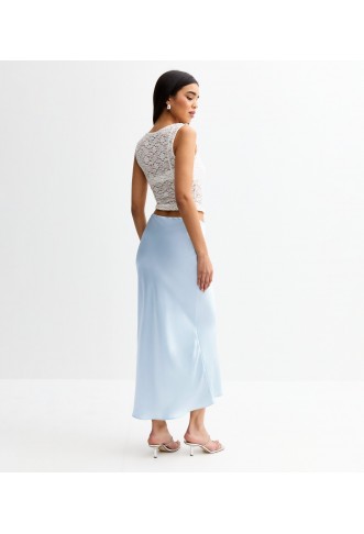 New Look satin bias midi skirt in light blue