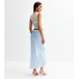 New Look satin bias midi skirt in light blue