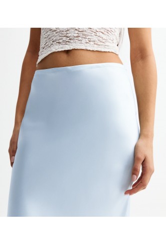 New Look satin bias midi skirt in light blue