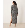YAS high neck long sleeved glitter maxi dress in silver