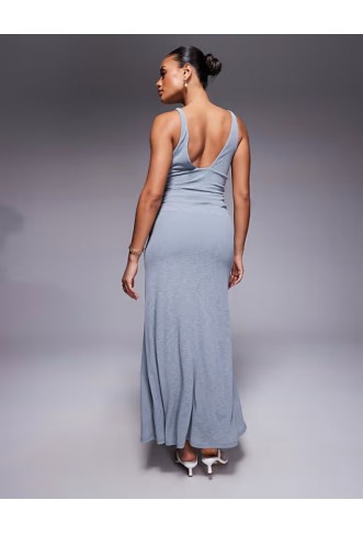 ASOS DESIGN mesh rib plunge ruched waist maxi dress