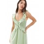 New Look ruffle shirred midi dress in light green