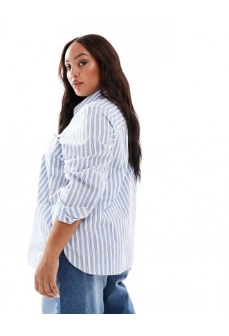New Look Curve stripe pocket shirt in blue