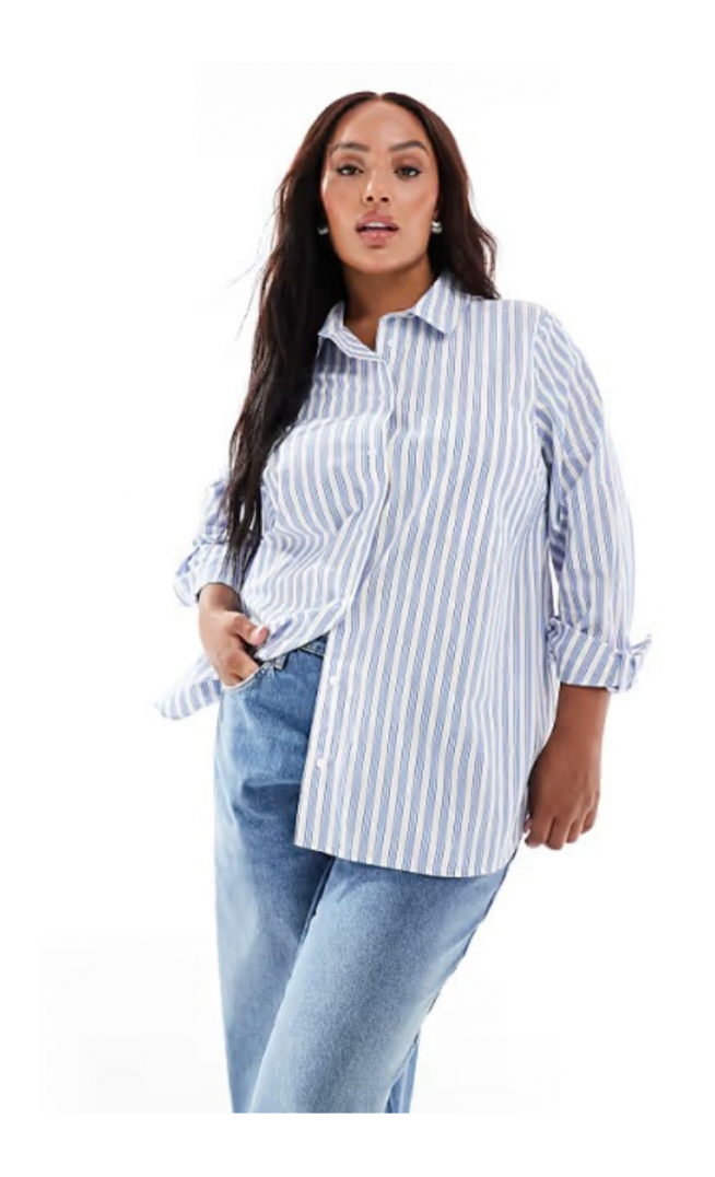 New Look Curve stripe pocket shirt in blue