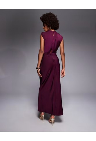 ASOS DESIGN Tall satin high neck pleated bodice midi dress