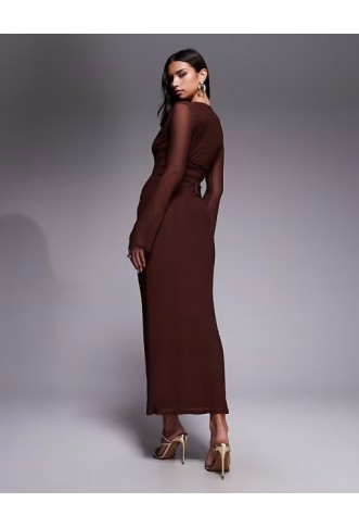 ASOS DESIGN mesh angel sleeve lace up back maxi dress