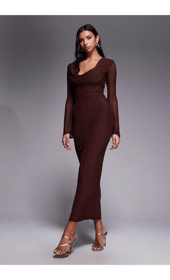 ASOS DESIGN mesh angel sleeve lace up back maxi dress