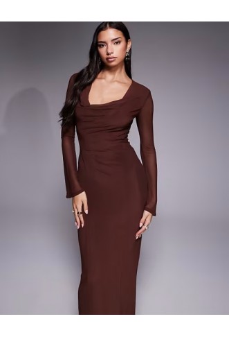 ASOS DESIGN mesh angel sleeve lace up back maxi dress