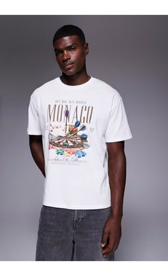 ADPT oversized t-shirt with casino print in white