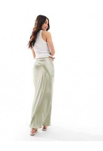 New Look satin bias midi skirt in sage green