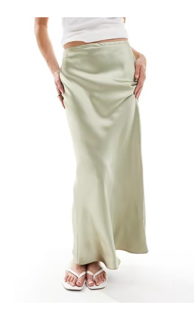 New Look satin bias midi skirt in sage green