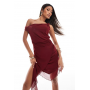 ASOS DESIGN mesh twisted off shoulder mini dress