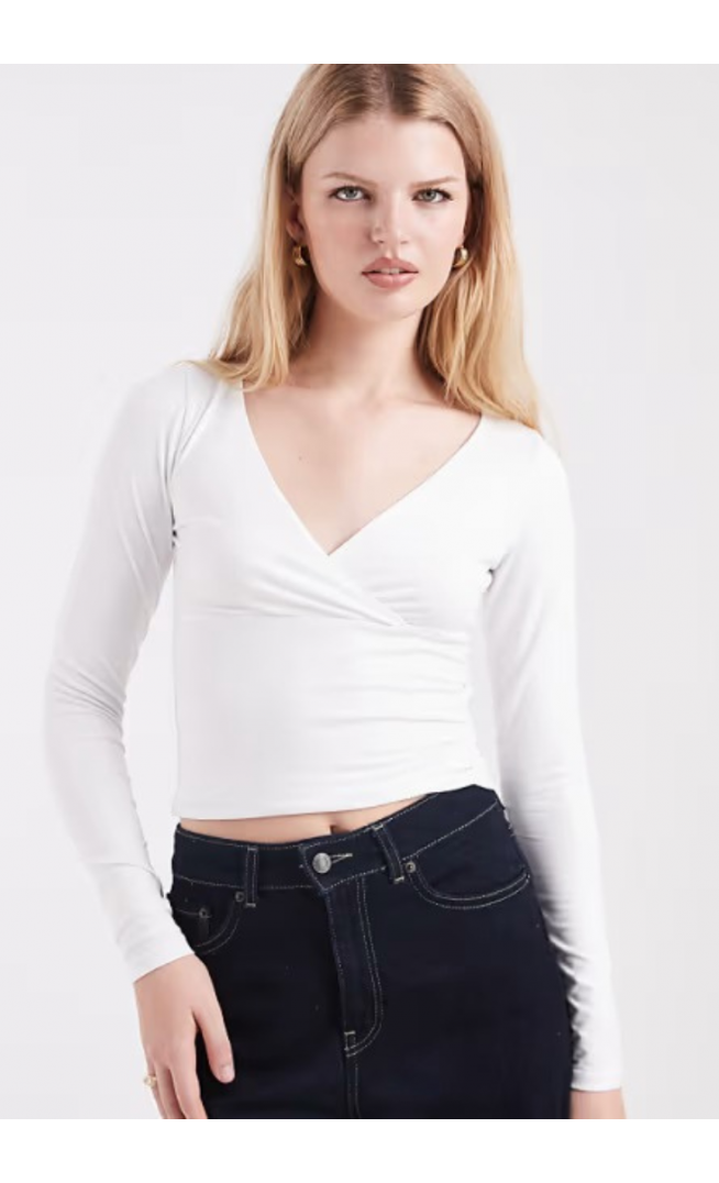 Hollister long sleeve seamless wrap top in white
