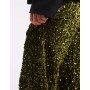 Pieces wide leg velour sequin trousers in olive green
