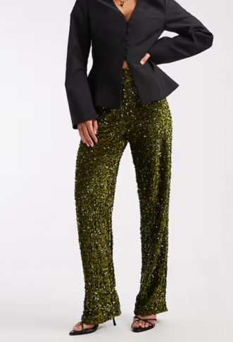Pieces wide leg velour...