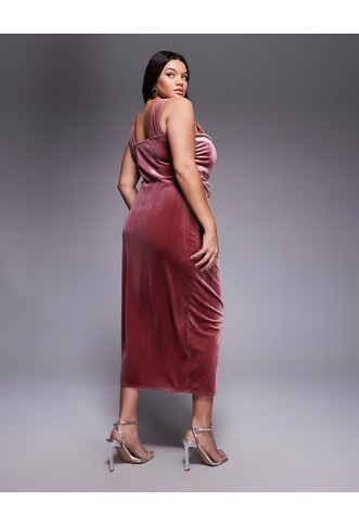 ASOS DESIGN Curve velvet curved neckline midi dress