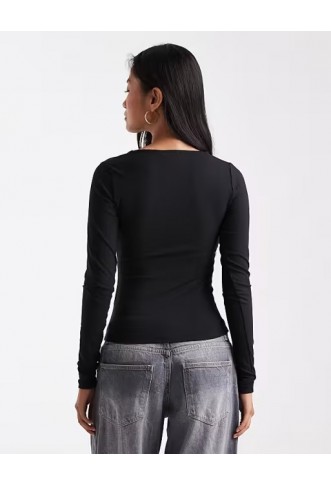 Cotton On zali crossover long sleeve top in black