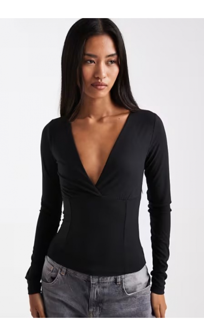 Cotton On zali crossover long sleeve top in black